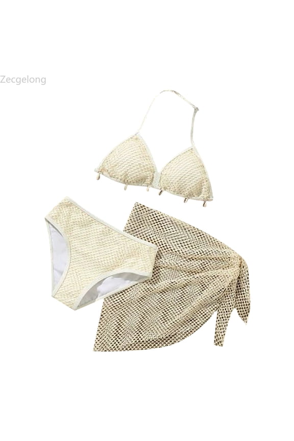 Girls Bikini Swimsuit With Design Tie Straps And Matching Three Piece Summer Beachwear Girls Swimwear 3 Piece Set Plus Size Size 8-9 Years