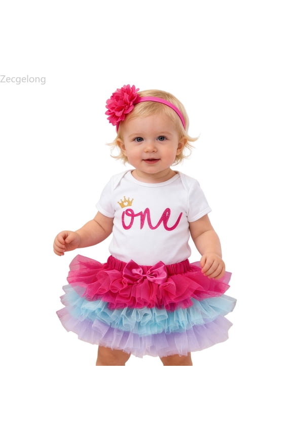 Girls Birthday Party Outfit Short Sleeve Romper Dress With Hair For Toddler First Year Celebration Photoshoot Girls Outfits Sets Age 0-3 Months