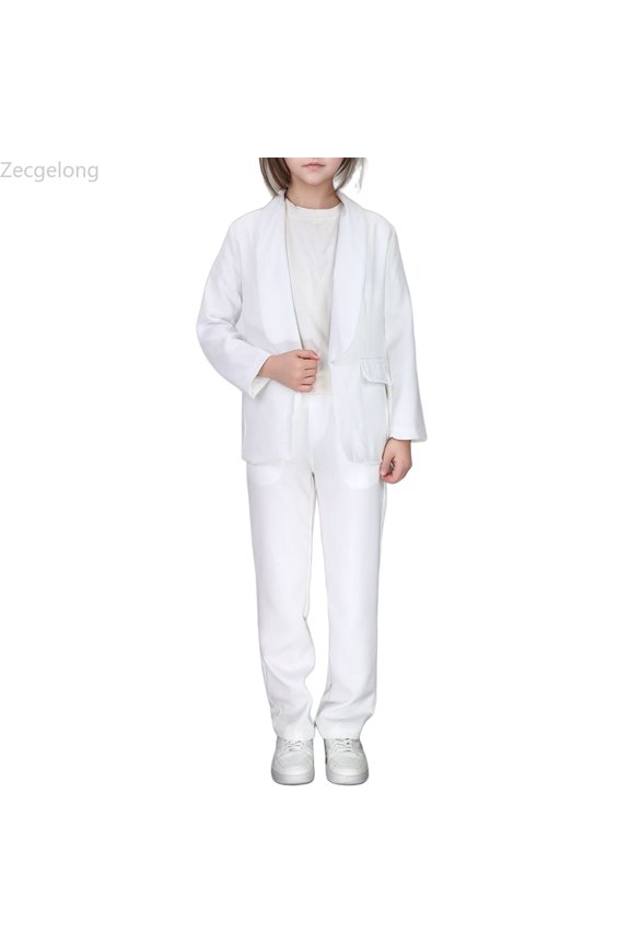 Girls Blazer Jacket and Pants Outfits Solid Color Lapel Suit Open Front Long Sleeve Blazers Outfits for Kids Girls Age 5-6 Years