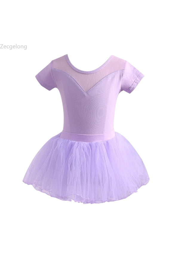 Girls Dance Dresses Performance Tutu Outfit Short Sleeve Leotard Skirt Set For Ballet Jazz Recital Practice Ages 1 14 Years Toddler Kids Girls Dresses Size 3-4 Years Purple