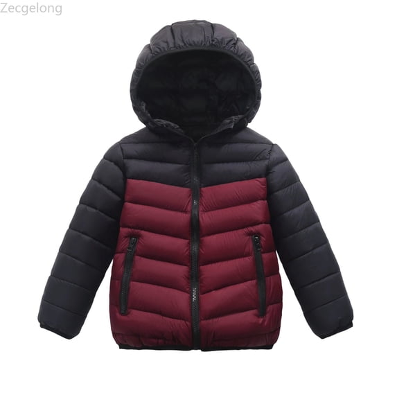 Zecgelong Girls Down Coat Winter Jacket With Contrast Sleeves Warm Quilted Outerwear For Kids Windproof Cold Weather