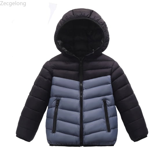 Zecgelong Girls Down Coat Winter Jacket With Contrast Sleeves Warm Quilted Outerwear For Kids Windproof Cold Weather