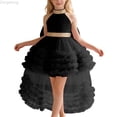 thumbnail image 1 of Zecgelong Girls Dress With Train Tiered Neck Gown For Pageant Recital Performance And Girls Dress For Kids Size 2-3 Years Black, 1 of 4