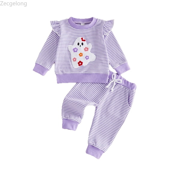 Zecgelong Girls Embroidered Sweatshirt and Pants Two Piece Set Party Outfit Purple Size 0-3Y