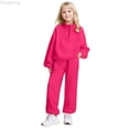thumbnail image 1 of Zecgelong Girls Fashion Casual Print Hooded Long Sleeve Top And Pants For Big Kids Youth Two Piece Outfit With Soft Comfort Fit Girls Holiday Sets Age 11-12 Years, 1 of 5