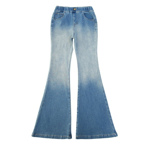 Zecgelong Girls Fashion Cute Personality Pants Elastic Waist Wide Leg Jeans Casual Demin Pants With Pockets Girls High-Waisted Leggings With Pockets Size 8-9 Years