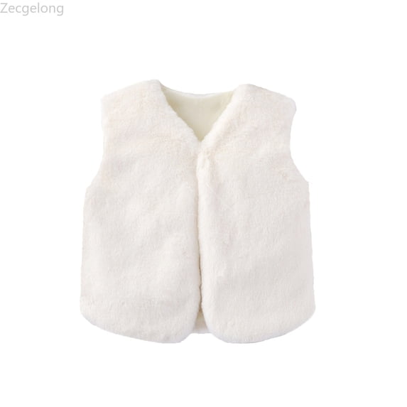 Zecgelong Girls Faux Vest Fleece Long Pile Warm Sleeveless Jacket Outerwear For Toddler Kids Winter Fall Fashion