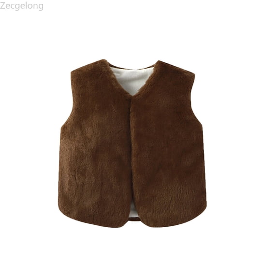 Zecgelong Girls Faux Vest Fleece Long Pile Warm Sleeveless Jacket Outerwear For Toddler Kids Winter Fall Fashion