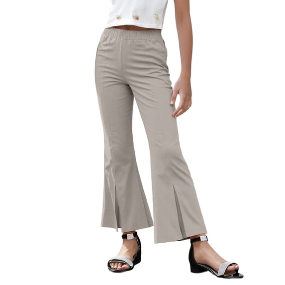 Zecgelong Girls Flared Pants With Front Slit High Waist Soft Stretch Denim Trousers For Teen Casual Girls -Lined Joggers For Winter Size 18-24 Months