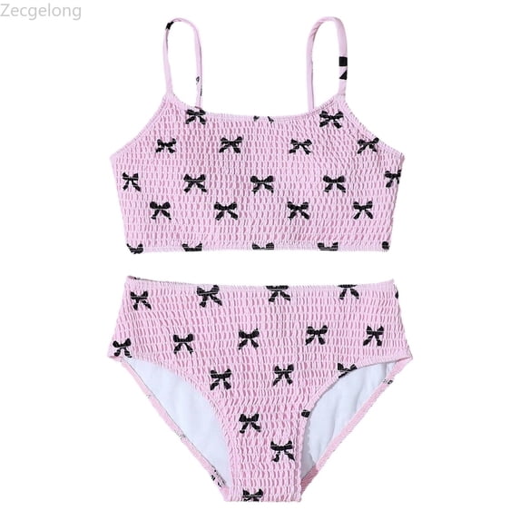 Zecgelong Girls Floral Print Swimwear Two Piece Cute Ruffle Bikini For Beach Pool Summer Swim Pink Size 10-11 Years