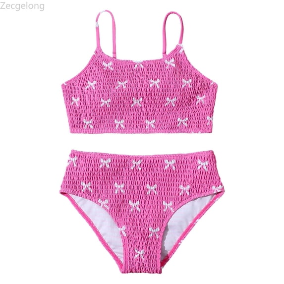 Zecgelong Girls Floral Print Swimwear Two Piece Cute Ruffle Bikini For Beach Pool Summer Swim Pink Size 11-12 Years