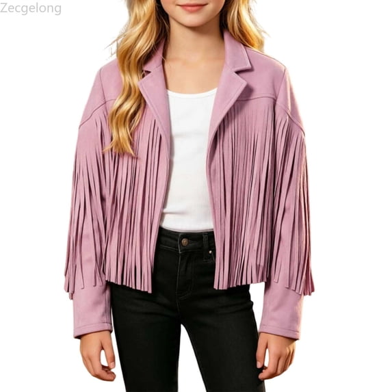 Zecgelong Girls Fringe Western Jacket Party Performance Outfit for Kids Pink Size 5-14Y