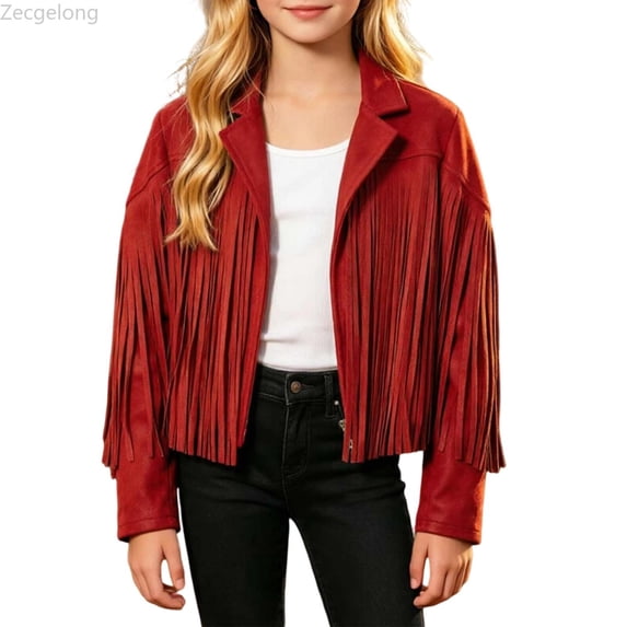Zecgelong Girls Fringe Western Jacket Party Performance Outfit for Kids Red Size 5-14Y