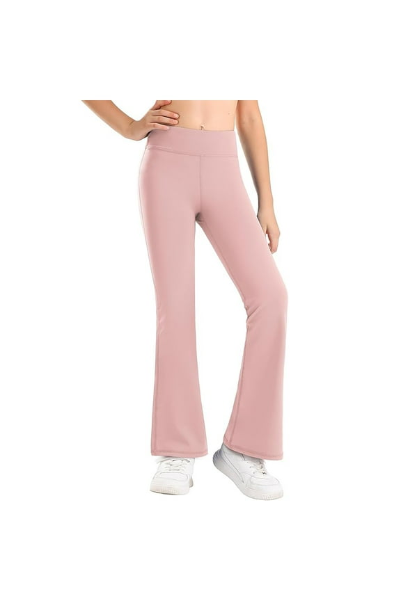 Girls High Waist Yoga Pants Korean Style Hem Flared Leggings For Kids Stretchy Soft Comfortable Workout Bottoms Girls Jeans Size 5-6 Years