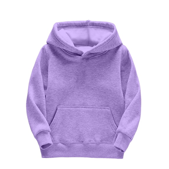 Zecgelong Girls Hooded Sweatshirts Fuzzy Long Sleeve Warm Hoodie Solid Color Casual Front Pouch Pocket Tops,Purple 10-12 Years