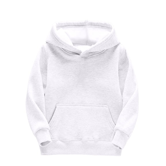 Zecgelong Girls Hooded Sweatshirts Fuzzy Long Sleeve Warm Hoodie Solid Color Casual Front Pouch Pocket Tops,White 5-6 Years