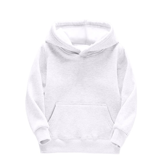 Zecgelong Girls Hooded Sweatshirts Fuzzy Long Sleeve Warm Hoodie Solid Color Casual Front Pouch Pocket Tops,White 8-10 Years