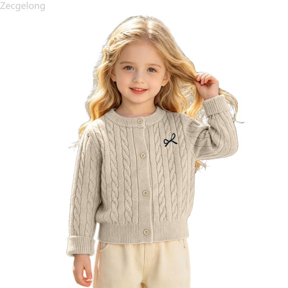 Zecgelong Girls Knit Cardigan Jacket For Kids – Cozy Solid Knit Sweater Outerwear For Everyday Autumn Wear