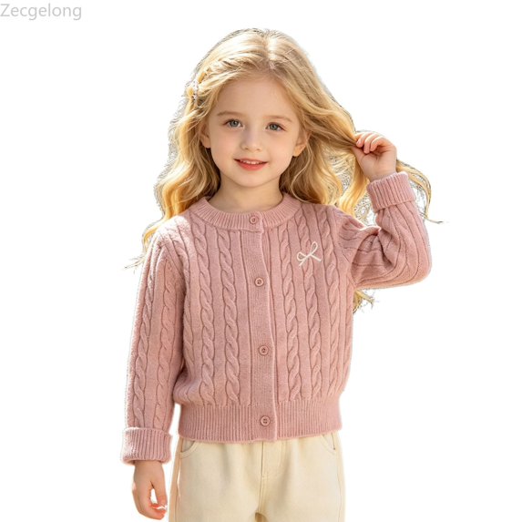 Zecgelong Girls Knit Cardigan Jacket For Kids – Cozy Solid Knit Sweater Outerwear For Everyday Autumn Wear