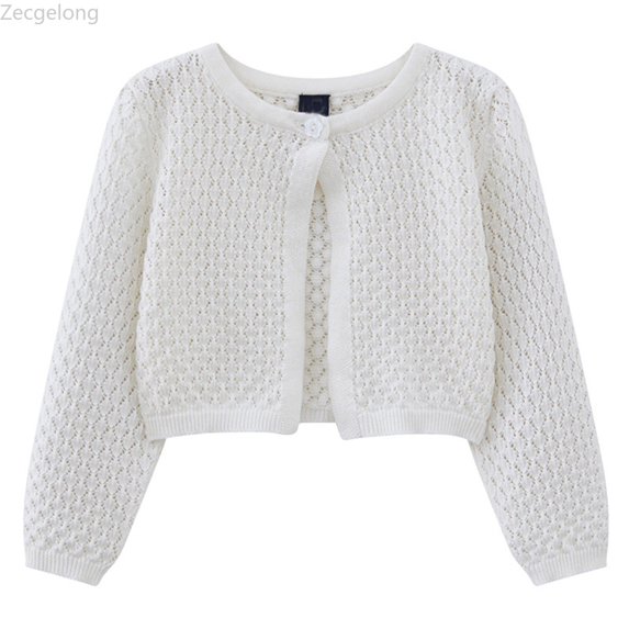 Zecgelong Girls Knit Cardigan Summer Lightweight Lace Round Neck Button Open Front Cover Up Casual Outfit