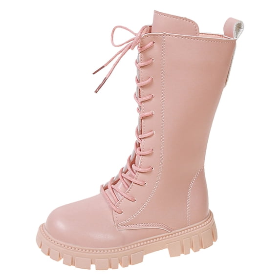 Zecgelong Girls Leather Lace-Up Waterproof Side Zipper Mid Calf Combat Riding Winter Boots (Toddler/Little Kid/Big Kid) 5-5.5 Years