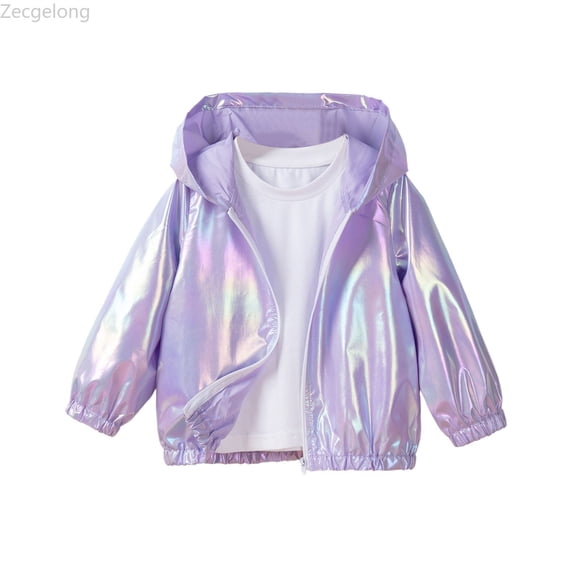 Zecgelong Girls Lightweight Jacket Windproof Hooded Zipper Coat Spring Autumn Thin Raincoat Kids Outerwear Reflective Sun