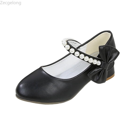 Zecgelong Girls Low Heel Bow Party Dress Shoes Little Kid Big Kid 5-12 Years Breathable Casual Footwear