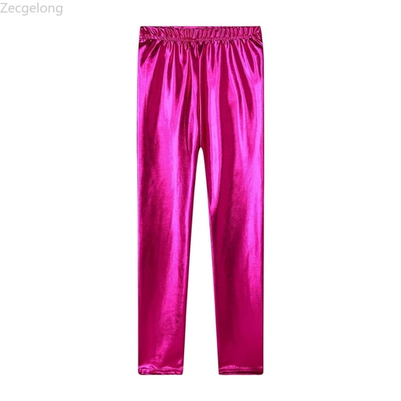 Zecgelong Girls Metallic Leggings High Waisted Kids Yoga Pants Stretch Shiny Running Dance Tights for School Workout Size Red 9-10 Years