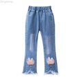 thumbnail image 1 of Zecgelong Girls Pearl Bow Embroidered Jeans Wide Leg Flare Denim Pants With Elastic Waist For Toddler Kids Girls Jeans Size Blue 4-5 Years, 1 of 4