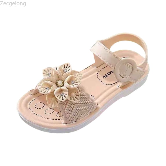 Zecgelong Girls Sandals For Casual Outdoor Vacation Comfortable Daily Wear Fixed Design Open Toe Style For Ages 3 12 Girls Princess Sandals Size 9.5 Beige