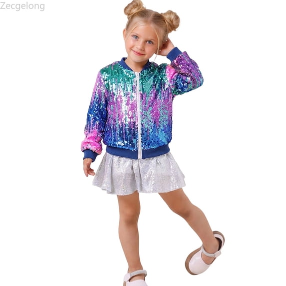 Zecgelong Girls Sequin Color Coat Sparkly Glitter Jacket For Kids And Teens Fashion Outerwear