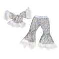 thumbnail image 1 of Zecgelong Girls' Sequin Suit Princess Pageant 1PC Top +1PC Glitter Birthday Party Long Leg Flare Pants Girls Outfits Size 3-4 Years, 1 of 2