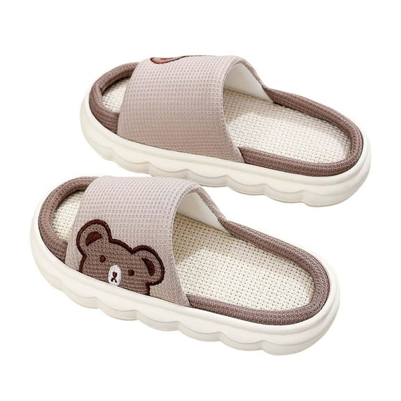 Zecgelong Girls Slide Slippers For Home Indoor Outdoor Soft Breathable Linen Shoes With Sole Comfortable Casual Daily Wear Non- Slippers for Girls Size 4-5 Years