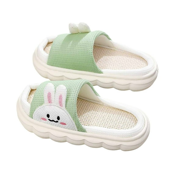 Zecgelong Girls Slide Slippers For Home Indoor Outdoor Soft Breathable Linen Shoes With Sole Comfortable Casual Daily Wear Non- Slippers for Girls Size 4-5 Years