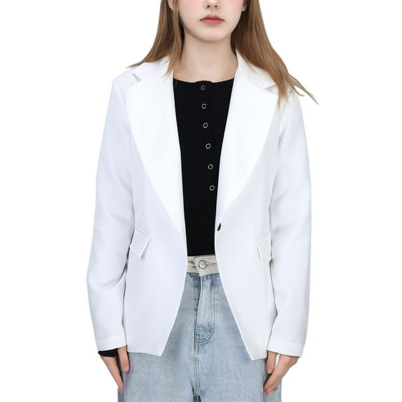 Zecgelong Girls Solid Color Formal Lapel Suit Coat Button Down Long Seelve Blazerss Suit Jacket For Kids Size 9-10 Years
