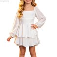thumbnail image 1 of Zecgelong Girls Solid Color Long Sleeve Dress Party Performance Outfit for Kids White Size 5-14Y, 1 of 6