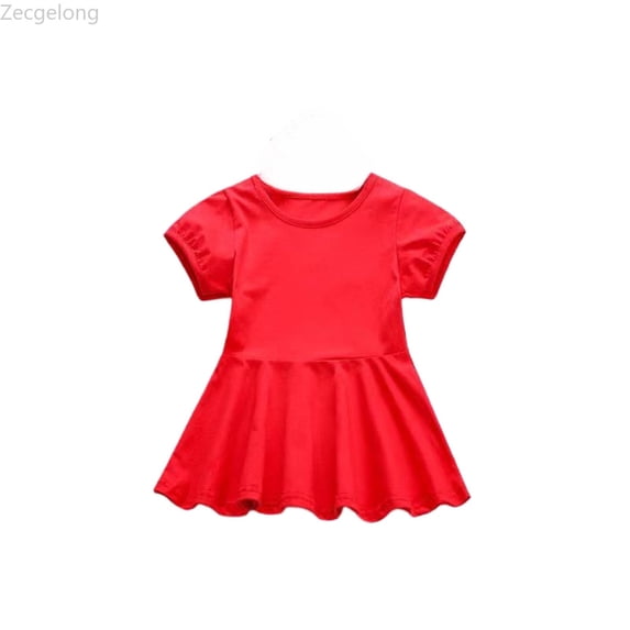 Zecgelong Girls Summer Dresses Casual Dress For Baby Toddler Girls Pure Color Elastic Waist Outdoor Play Dress For 5 Months To 4 Years Girls Dresses Size 3-4 Years Red