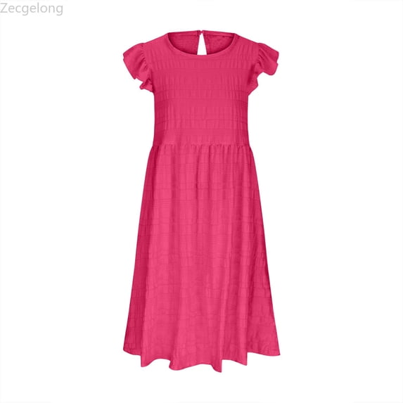 Zecgelong Girls Summer Dresses For Everyday And Outdoor Casual Wear Elastic Waist Dress For Ages 6 15 Lightweight And Breezy Design For Comfort And Style Girls Summer Dresses Size 6-8 Years Pink