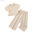 thumbnail image 1 of Zecgelong Girls Summer Outfit Casual Short Sleeve Top And Wide Leg Pants Two Piece Coordinated Wear Comfy Toddler Girl Outfit Set for Girls 5-6 Years, 1 of 4
