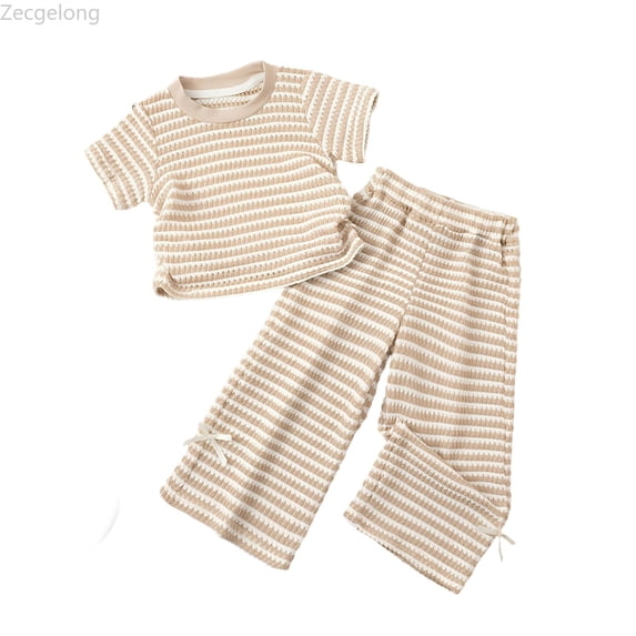 Zecgelong Girls Summer Outfit Casual Short Sleeve Top And Wide Leg Pants Two Piece Coordinated Wear Comfy Toddler Girl Outfit Set for Girls 5-6 Years