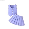 thumbnail image 1 of Zecgelong Girls Summer Outfits Toddler V Neck Vest Top With Pleated Skirt Set Casual Playwear For 1 2 3 Year Old Baby Comfortable Elastic Waist Girls Summer Sets Age 9-12 Months, 1 of 5