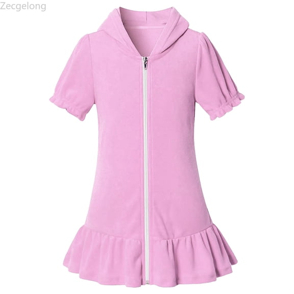 Zecgelong Girls Swim Cover Up Kids Swimsuit Coverup Zip-Up Beach Bathing Suit Wraps Size 3-4 Years Pink