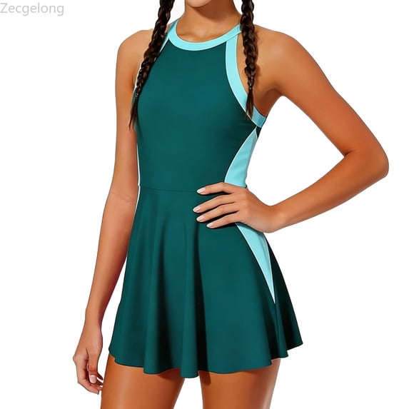 Zecgelong Girls Swimsuit Piece Bathing Color Swim Dress Adjustable Straps Swimwear With Bottom 7 16Y Green Size 11-12 Years