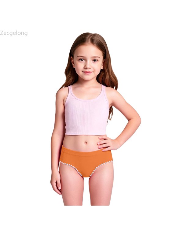 Girls Swimwear Cute Solid Triangle Swim Bottom With Irregular Side Design Orange Size 5-6 Years