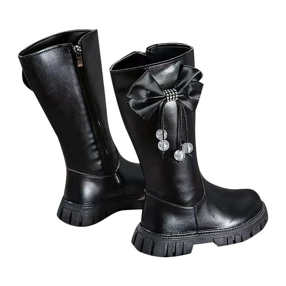 Zecgelong Girls Winter Fashion Boots Warm Long Calf Height Leather Booties For Kids Stylish Boots Non Comfortable Girls' Rain Boots‌ 11.5-12 Years