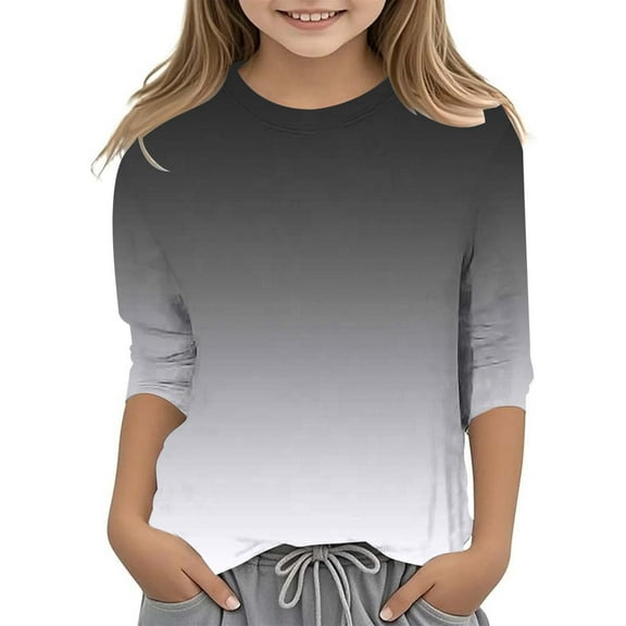 Zecgelong Girls's Gradient Printed Fashionable Versatile Round Neck 3/4 Quarter Sleeve Casual T Shirt Top Girls Graphic Tees Size 3-4 Years