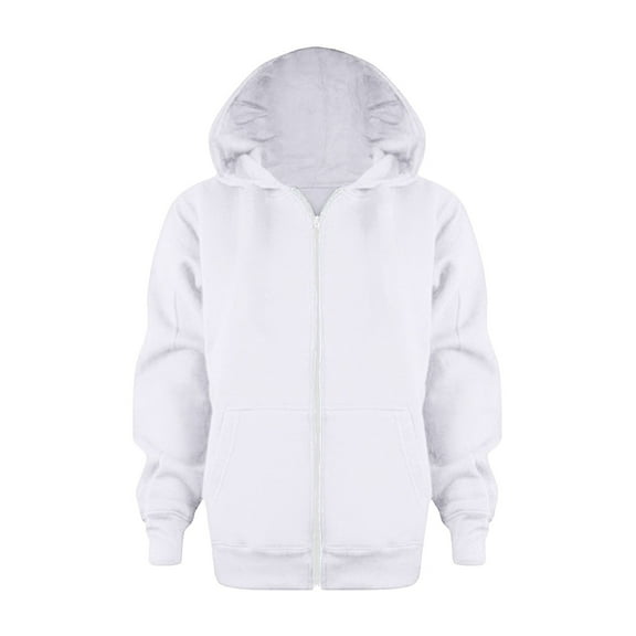 Zecgelong Hoodies for Boys and Girls Full Zip Solid Color Long Sleeve Hooded Sweatshirts Kids Plain Loose Tops,White 11-12 Years