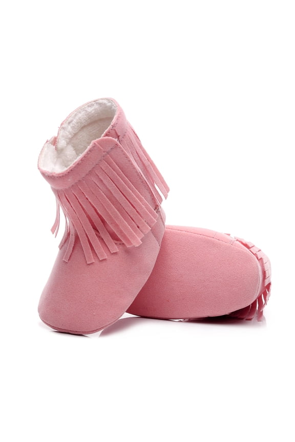 Infant Baby Girls Soft Plush Tassels Snow Boots Warm Cotton First Walkers Shoes Infant Ankle Boots‌ 6-12 Months