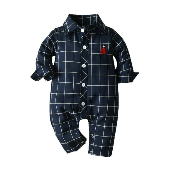 Zecgelong Infant Boys Girls Long Sleeve Plaid Pullover Romper Newborn Gentleman Jumpsuit Rompers For Boys Size 12-18 Months