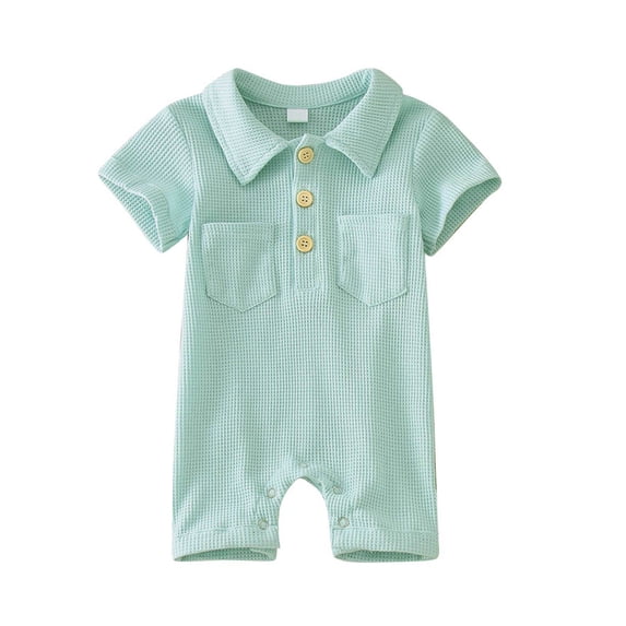 Zecgelong Infant Boys Girls Short Sleeve Solid Pullover Romper Newborn Gentleman Jumpsuit Toddler Boy Rompers For Summer Size 3-6 Months